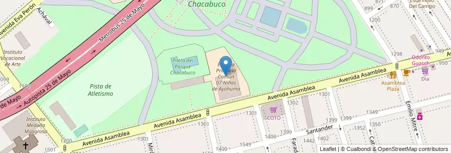 Mapa de ubicacion de Escuela Primaria Común 07 Niñas de Ayohuma, Parque Chacabuco en 阿根廷, Ciudad Autónoma De Buenos Aires, Comuna 7, 布宜诺斯艾利斯.