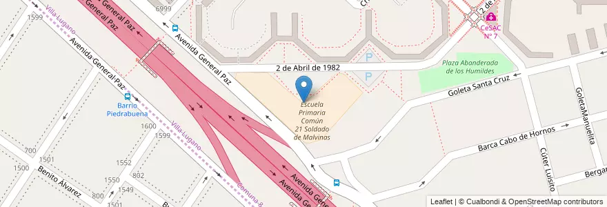 Mapa de ubicacion de Escuela Primaria Común 21 Soldado de Malvinas, Villa Lugano en Arjantin, Ciudad Autónoma De Buenos Aires, Buenos Aires, Comuna 8.