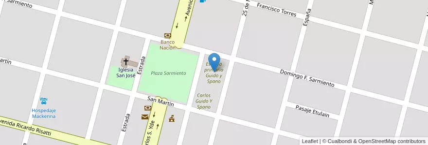Mapa de ubicacion de Escuela primaria Guido y Spano en Argentina, Córdova, Departamento Río Cuarto, Pedanía Cautiva, Municipio De Vicuña Mackenna, Vicuña Mackenna.