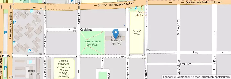 Mapa de ubicacion de Escuela Primaria N° 183 en Argentina, Chile, Neuquén Province, Departamento Confluencia, Municipio De Neuquén, Neuquén.