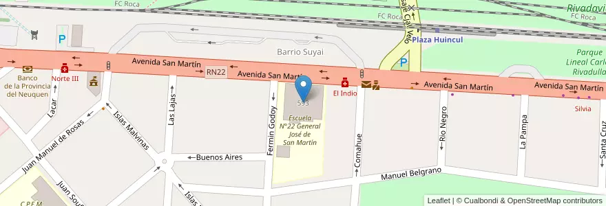 Mapa de ubicacion de Escuela Primaria N° 22 y EPA N° 12 en Arjantin, Şili, Neuquén, Departamento Confluencia, Municipio De Plaza Huincul, Plaza Huincul.