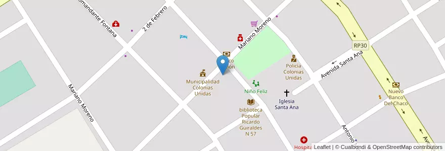 Mapa de ubicacion de Escuela Primaria N 579 Pedro De Castro Barros en Argentine, Chaco, Departamento Sargento Cabral, Municipio De Colonias Unidas, Colonias Unidas.