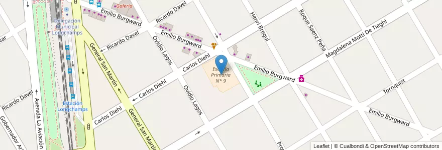 Mapa de ubicacion de Escuela Primaria N* 9 en Arjantin, Buenos Aires, Partido De Almirante Brown, Longchamps.