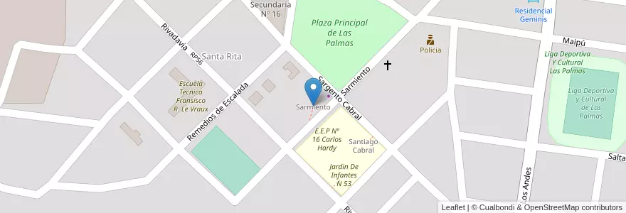 Mapa de ubicacion de Escuela primaria n°16 Carlos Hardy;E.E.P Nº 16 Carlos Hardy en Argentinië, Chaco, Departamento Bermejo, La Leonesa - Las Palmas, Municipio De Las Palmas.