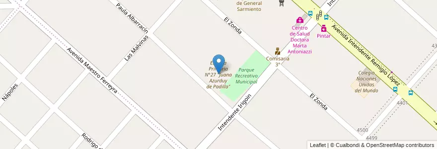 Mapa de ubicacion de Escuela Primaria N°27 "Juana Azurduy de Padilla" en Argentinien, Provinz Buenos Aires, Partido De San Miguel, Santa María.