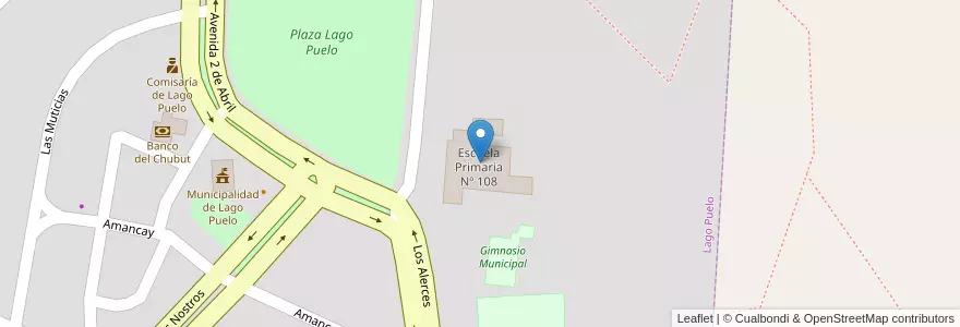 Mapa de ubicacion de Escuela Primaria Nº 108 en Аргентина, Чили, Чубут, Departamento Cushamen.