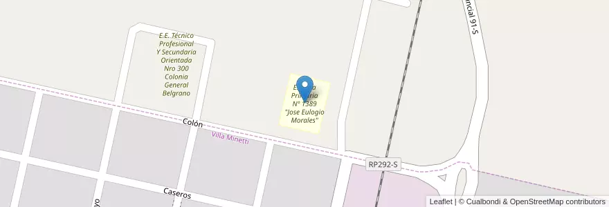 Mapa de ubicacion de Escuela Primaria Nº 1389 "Jose Eulogio Morales" en Аргентина, Санта-Фе, Municipio De Villa Minetti.