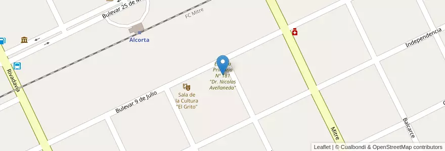 Mapa de ubicacion de Escuela Primaria Nº 181 "Dr. Nicolas Avellaneda" en アルゼンチン, サンタフェ州, Departamento Constitución, Municipio De Alcorta.