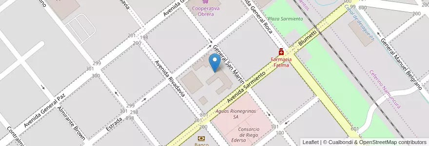 Mapa de ubicacion de Escuela Primaria Nº 39 en アルゼンチン, チリ, リオネグロ州, Municipio De Cinco Saltos, Departamento General Roca.