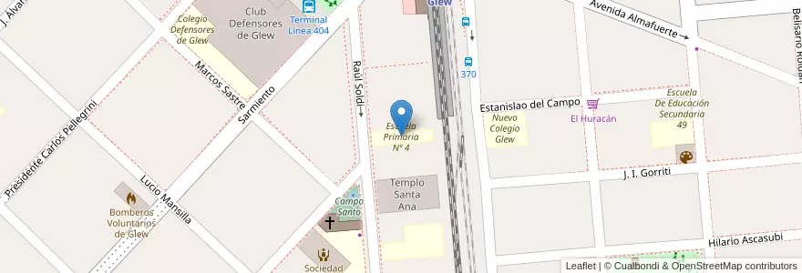 Mapa de ubicacion de Escuela Primaria Nº 4 en Arjantin, Buenos Aires, Partido De Almirante Brown, Glew.