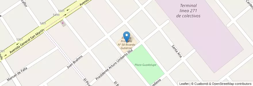 Mapa de ubicacion de Escuela Primaria Nº 58 Ricardo Gutiérrez en آرژانتین, استان بوئنوس آیرس, Partido De Almirante Brown, Rafael Calzada, San Francisco Solano.