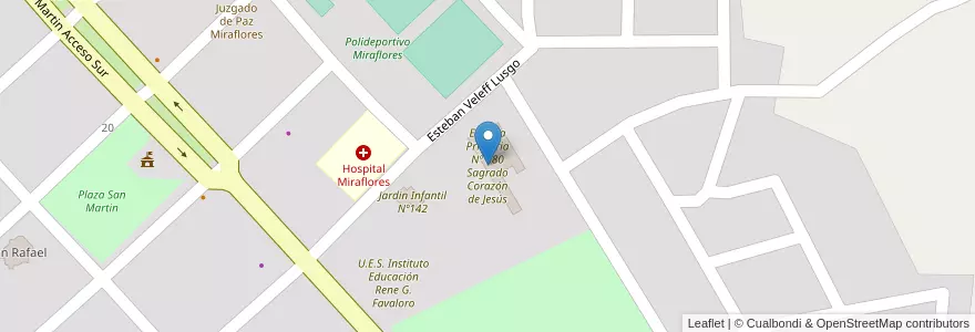 Mapa de ubicacion de Escuela Primaria Nº 680 Sagrado Corazón de Jesús en Аргентина, Чако, Departamento General Güemes, Municipio De Miraflores, Miraflores.