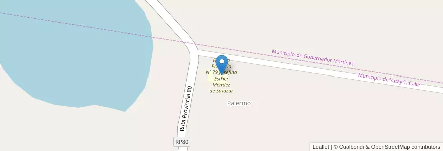 Mapa de ubicacion de Escuela Primaria Nº 79 Joséfina Esther Mendez de Salazar en アルゼンチン, コリエンテス州, Departamento Lavalle, Municipio De Yatay Tí Calle, Palermo.