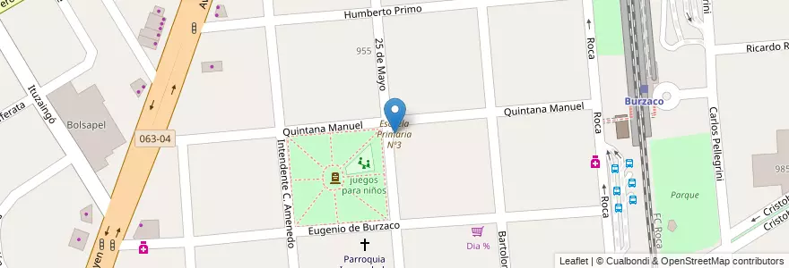 Mapa de ubicacion de Escuela Primaria Nº3 en アルゼンチン, ブエノスアイレス州, Partido De Almirante Brown, Burzaco.