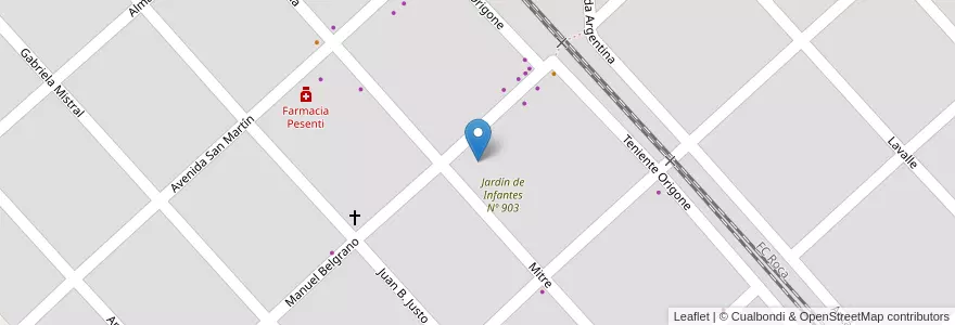 Mapa de ubicacion de Escuela Primaria Nº4 "Juan Bautista Alberdi" en アルゼンチン, ブエノスアイレス州, Partido De San Vicente.