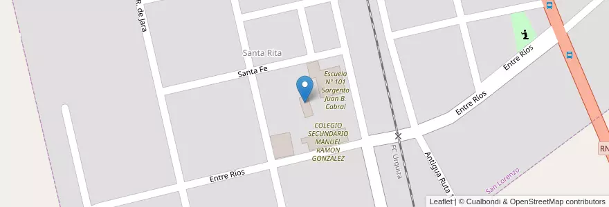 Mapa de ubicacion de Escuela Primaria P/Adolescentes y Adultos Nº 42 Juanda Ma. MA. Romero D en アルゼンチン, コリエンテス州, Departamento Saladas, Municipio De San Lorenzo.