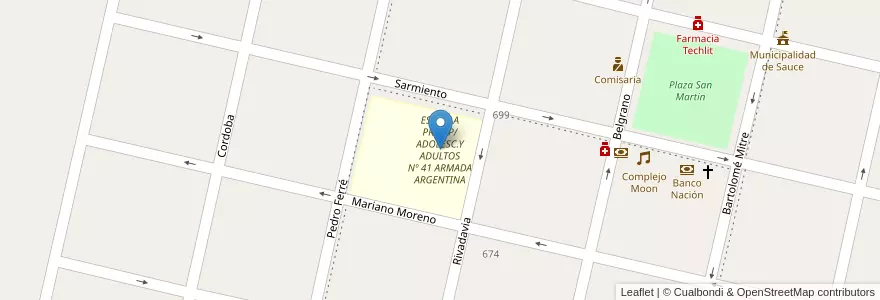 Mapa de ubicacion de ESCUELA PRIM.P/ADOLESC.Y ADULTOS Nº 41 ARMADA ARGENTINA en Arjantin, Corrientes, Departamento Sauce, Municipio De Sauce.