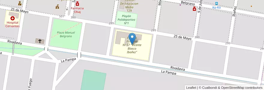 Mapa de ubicacion de Escuela Prmaria Nº 57 "Vicente Blasco Ibañez" en Аргентина, Рио-Негро, Departamento General Roca, Municipio De Cervantes, Cervantes.