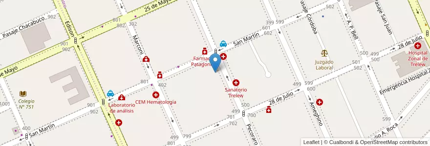 Mapa de ubicacion de Escuela Prov de Educ. Técnica N° 748 en Argentinië, Chubut, Trelew, Departamento Rawson.