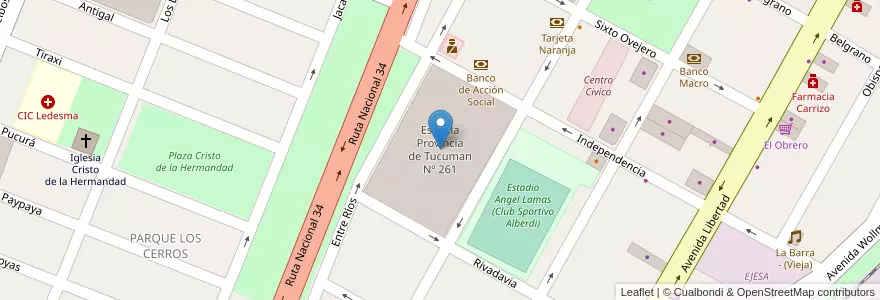 Mapa de ubicacion de Escuela Provincia de Tucuman Nº 261 en アルゼンチン, フフイ州, Departamento Ledesma, Municipio De Libertador General San Martín, Libertador General San Martín.