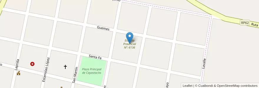 Mapa de ubicacion de Escuela Provincial Nº: 6136 en Argentina, Santa Fe, Departamento San Justo, Municipio De Cayastacito, Cayastacito.