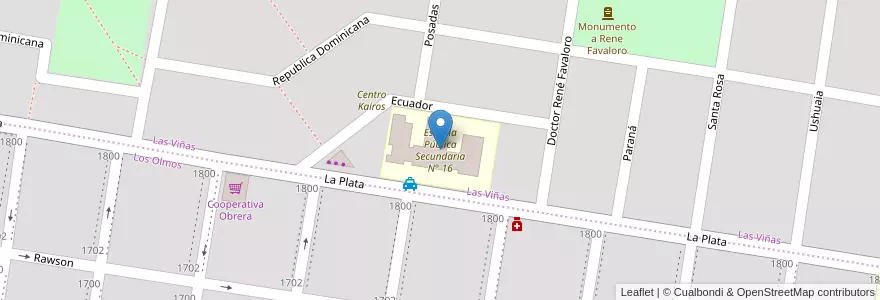 Mapa de ubicacion de Escuela Pública Secundaria N° 16 en アルゼンチン, リオネグロ州, General Roca, Departamento General Roca, General Roca.