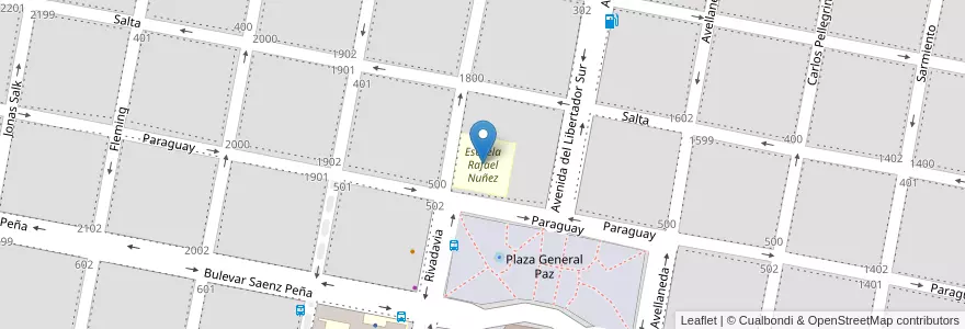 Mapa de ubicacion de Escuela Rafael Nuñez en 아르헨티나, Córdoba, Departamento San Justo, Pedanía Juárez Celman, Municipio De San Francisco, San Francisco.