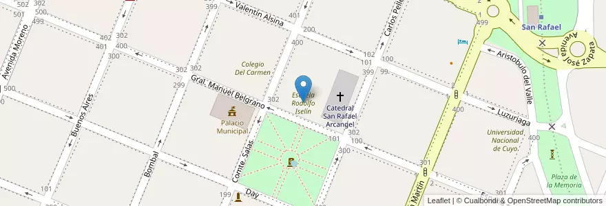 Mapa de ubicacion de Escuela Rodolfo Iselín en Arjantin, Şili, Mendoza, San Rafael, Distrito Ciudad De San Rafael, Departamento San Rafael.