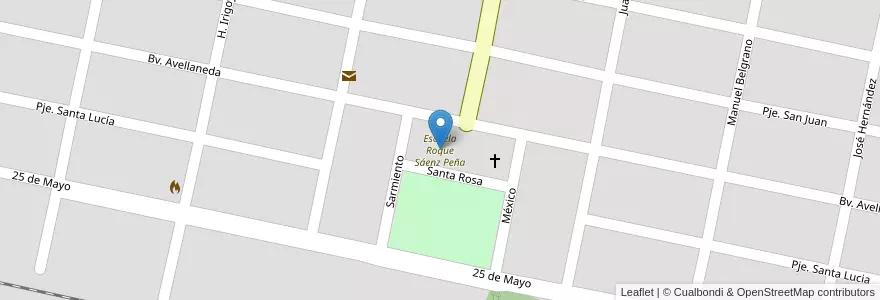 Mapa de ubicacion de Escuela Roque Sáenz Peña en Argentina, Córdova, Departamento Marcos Juárez, Pedanía Espinillos, Municipio De General Roca.