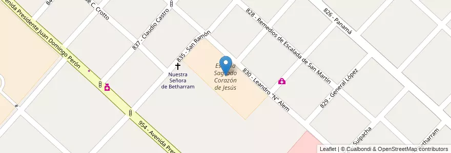 Mapa de ubicacion de Escuela Sagrado Corazón de Jesús en アルゼンチン, ブエノスアイレス州, Partido De Tres De Febrero, Martín Coronado.