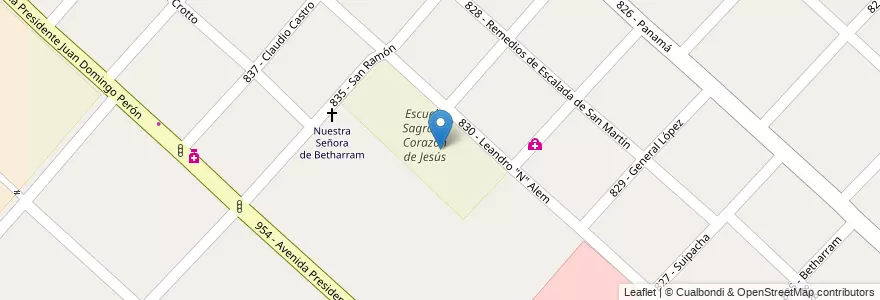 Mapa de ubicacion de Escuela Sagrado Corazón de Jesus en Arjantin, Buenos Aires, Partido De Tres De Febrero, Martín Coronado.