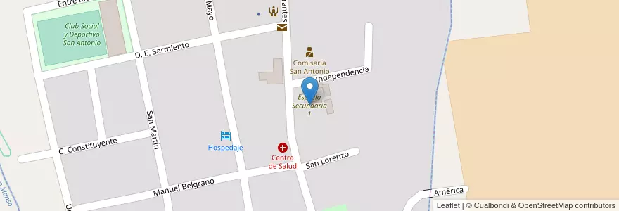 Mapa de ubicacion de Escuela Secundaria 1 en アルゼンチン, エントレ・リオス州, Departamento Gualeguaychú, Distrito Pehuajó Al Norte, Aldea San Antonio, Aldea San Antonio.