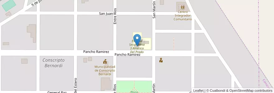 Mapa de ubicacion de Escuela Secundaria 3 Americo Del Prado en Arjantin, Entre Ríos, Departamento Federal, Conscripto Bernardi, Distrito Banderas, Conscripto Bernardi.