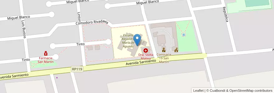 Mapa de ubicacion de Escuela Secundaria Alejandro María de Aguado en آرژانتین, San Juan, شیلی, San Martín.