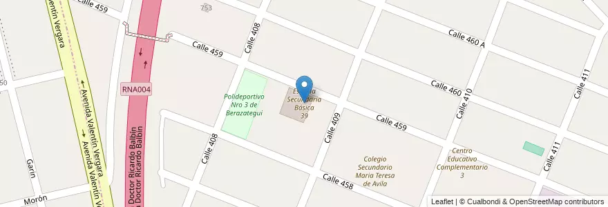 Mapa de ubicacion de Escuela Secundaria Básica 39 en Argentina, Provincia Di Buenos Aires, Partido De Berazategui, Juan María Gutiérrez.