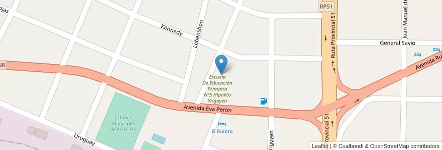 Mapa de ubicacion de Escuela Secundaria Basica Nº 3 en 阿根廷, 布宜诺斯艾利斯省, Partido De Arrecifes, Arrecifes.