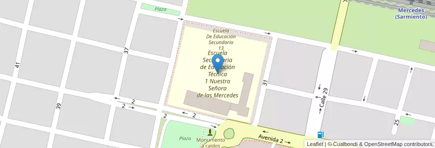 Mapa de ubicacion de Escuela Secundaria de Educación Técnica 1 Nuestra Señora de las Mercedes en アルゼンチン, ブエノスアイレス州, Partido De Mercedes, Mercedes.