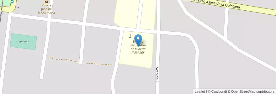 Mapa de ubicacion de Escuela secundaria de Minería IPEM 265 en Argentine, Córdoba, Departamento Santa María, Pedanía San Isidro, Comuna De Villa San Isidro, José De La Quintana.