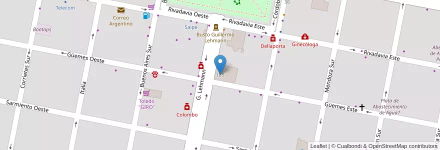 Mapa de ubicacion de Escuela Secundaria E.E.S.O.P.I. nro. 8040 "General San Martín" en 아르헨티나, Santa Fe, Departamento Castellanos, Municipio De Humberto Primo, Humberto Primo.