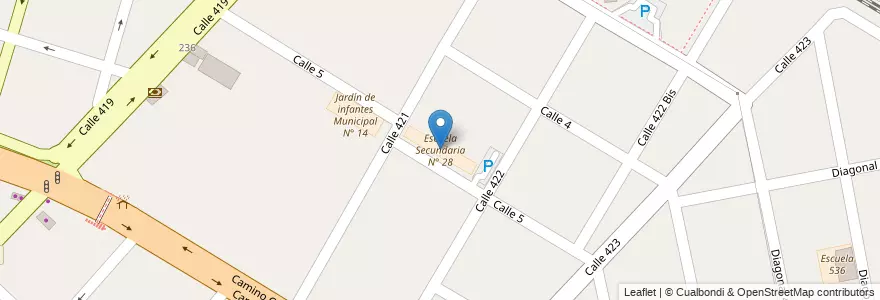 Mapa de ubicacion de Escuela Secundaria N° 28, Villa Elisa en アルゼンチン, ブエノスアイレス州, Partido De La Plata, Villa Elisa.