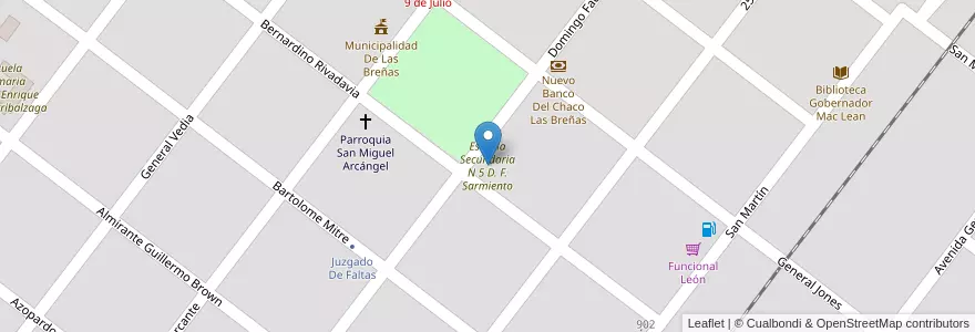 Mapa de ubicacion de Escuela Secundaria N 5 D. F. Sarmiento en 阿根廷, Chaco, Departamento Nueve De Julio, Las Breñas, Las Breñas.