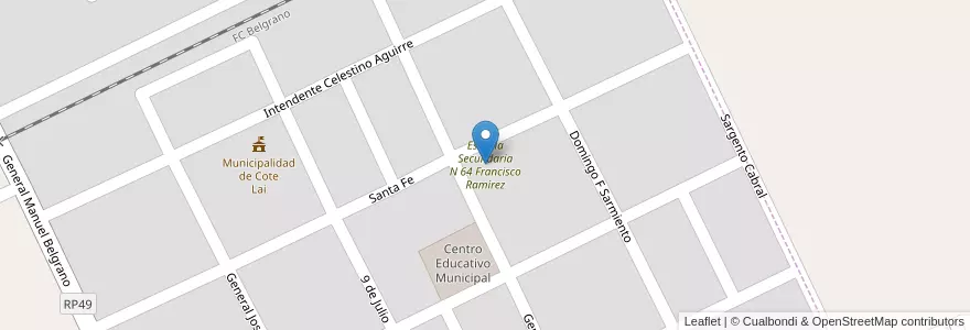 Mapa de ubicacion de Escuela Secundaria N 64 Francisco Ramírez en Arjantin, Chaco, Departamento Tapenagá, Municipio De Cote Lai, Cote Lai.