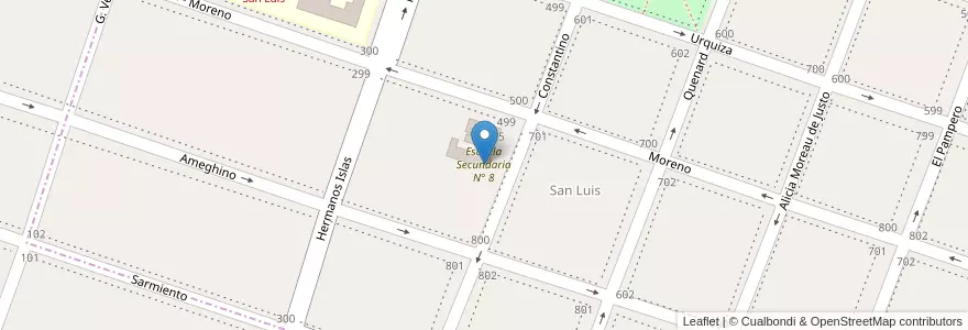 Mapa de ubicacion de Escuela Secundaria N° 8 en Arjantin, Buenos Aires, Partido De Bragado, Bragado.