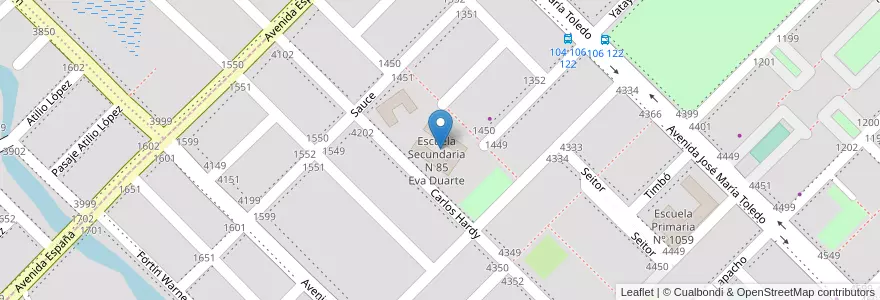 Mapa de ubicacion de Escuela Secundaria N 85 Eva Duarte en アルゼンチン, チャコ州, Departamento San Fernando, Barranqueras, Barranqueras.