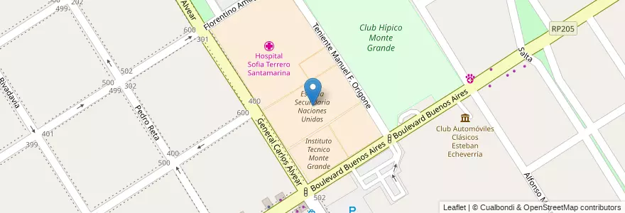 Mapa de ubicacion de Escuela Secundaria Naciones Unidas en الأرجنتين, بوينس آيرس, Partido De Esteban Echeverría, Monte Grande.