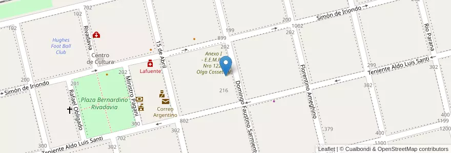 Mapa de ubicacion de Escuela Secundaria Nº 224 Patagonia Argentina en الأرجنتين, سانتا في, Departamento General López, Municipio De Hughes, Hughes.