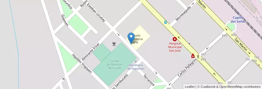 Mapa de ubicacion de Escuela Secundaria Nº4 en 阿根廷, 布宜诺斯艾利斯省, Partido De Exaltación De La Cruz, Capilla Del Señor.