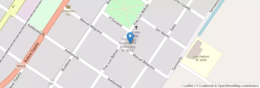 Mapa de ubicacion de Escuela Secundaria Orientada N° 8215 en アルゼンチン, サンタフェ州, Departamento Caseros, Municipio De Sanford, Sanford.