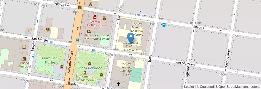 Mapa de ubicacion de Escuela Secundaria Pública C.E.M N°1 en Argentina, Río Negro, General Roca, Departamento General Roca, General Roca.