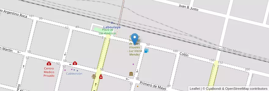 Mapa de ubicacion de Escuela Superior de Artes Visuales - Luz Vieira Mendez en Arjantin, Córdoba, Departamento Presidente Roque Sáenz Peña, Pedanía La Amarga, Municipio De Laboulaye, Laboulaye.